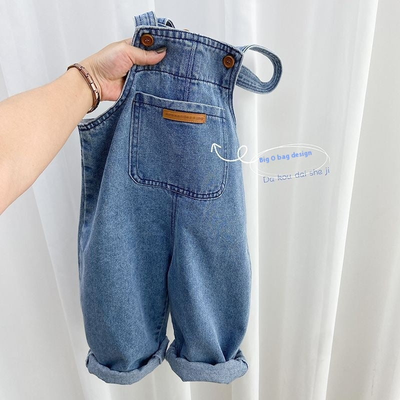 Pantaloni Salopetă Simple din Denim pentru Copii