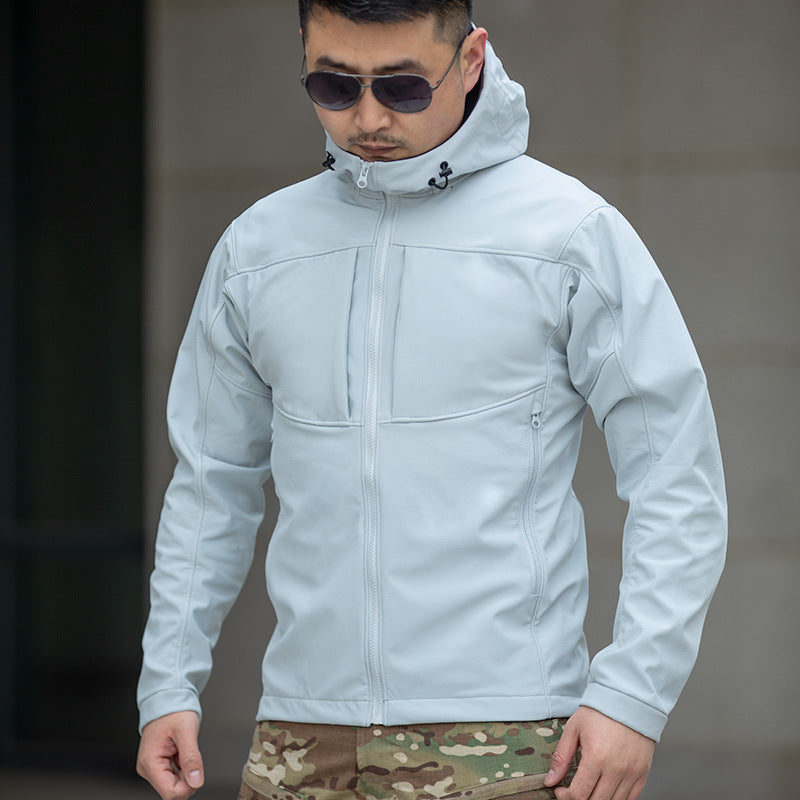 Mens Fleece-lined Lightweight Windproof Hooded Shell Jacket