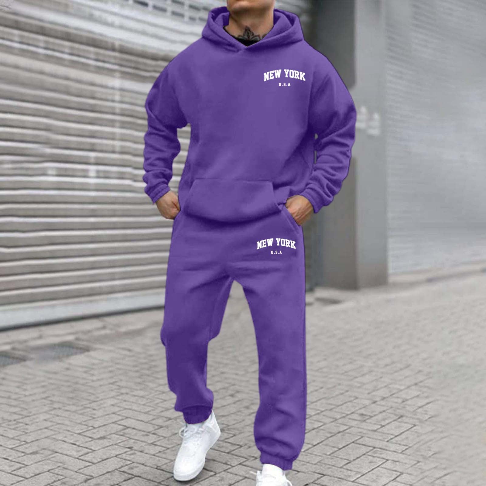 Set de hanorac și bluză sport de bărbați, căptușite cu fleece și imprimate