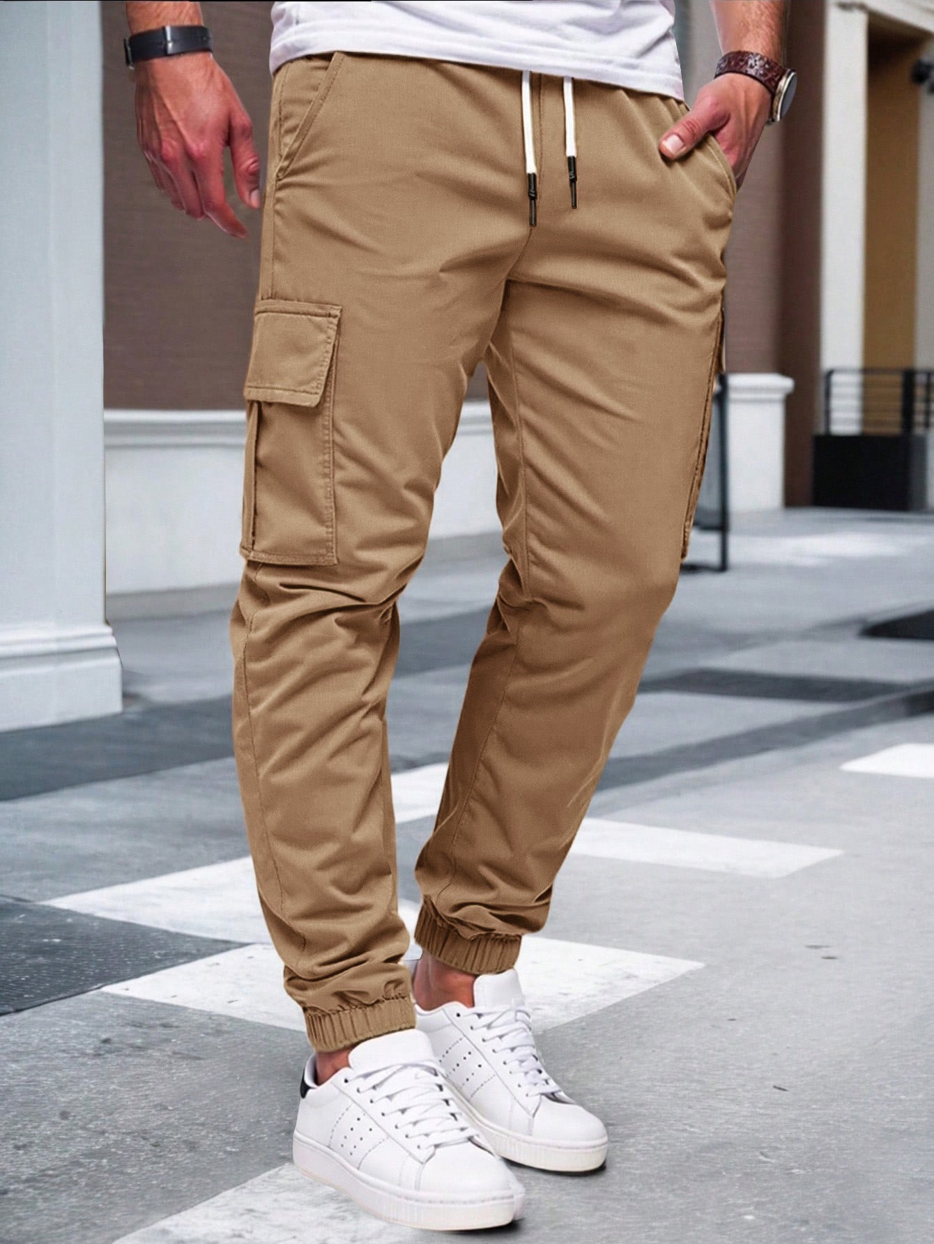 Pantaloni de lucru bărbați uni, cu șnur și manșete elastice