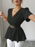 Slim-fit Solid-color Short-sleeve Womens Midriff-baring Top
