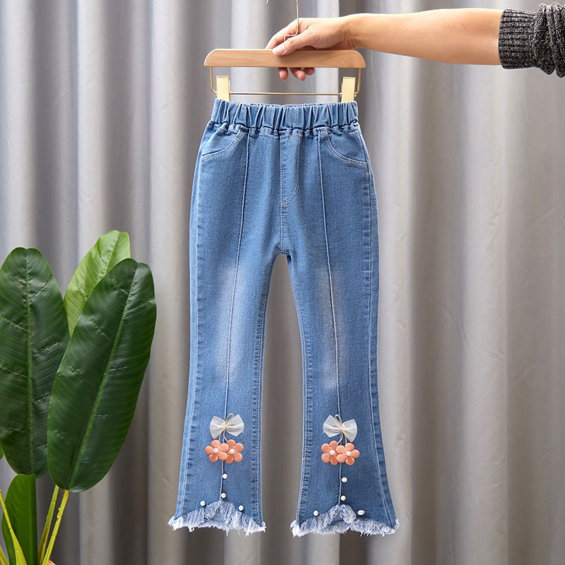 Pantaloni din denim cu picior larg pentru copii, tip „speaker” casual