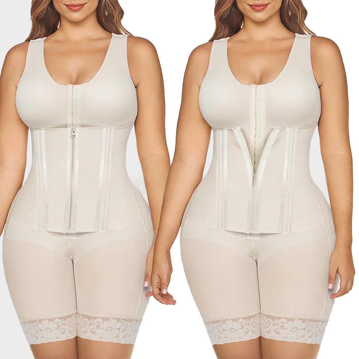 Shoulder-Strap Waist-Cinching Hourglass Shaper With Bottom Zipper