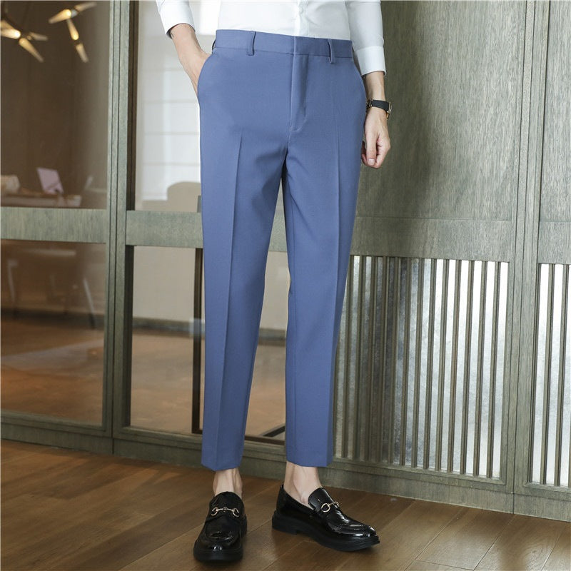 Pantaloni de costum bărbătești primăvară-vară, lejeri, dintr-un singur material, cu croială drapată, elastici și confortabili