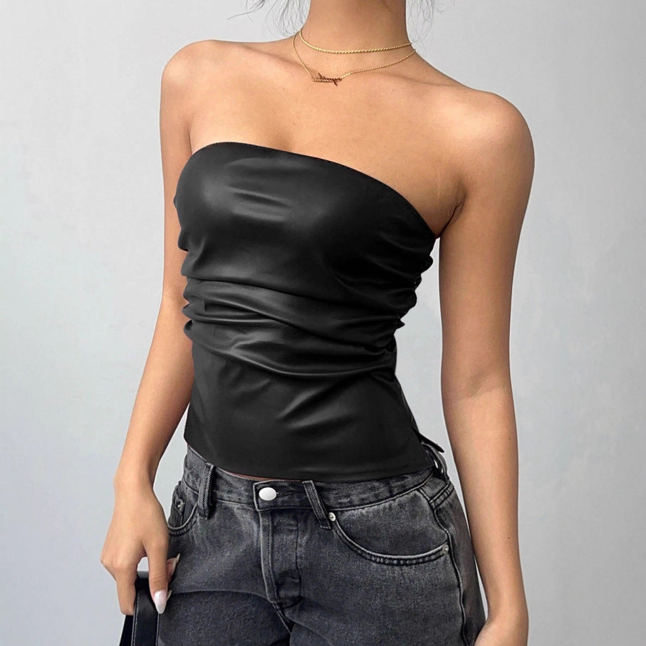 Top tub fără mâneci, tip bandeau, cu umeri goi, stil influencer, pentru femei