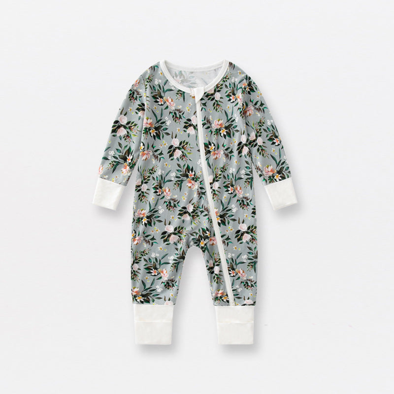 Jumpsuit de bebeluși din fibră de bambus Jusheng pentru comerț exterior, pijamale de bebeluși cu mânecă lungă și fermoar dublu, pentru primăvară și toamnă