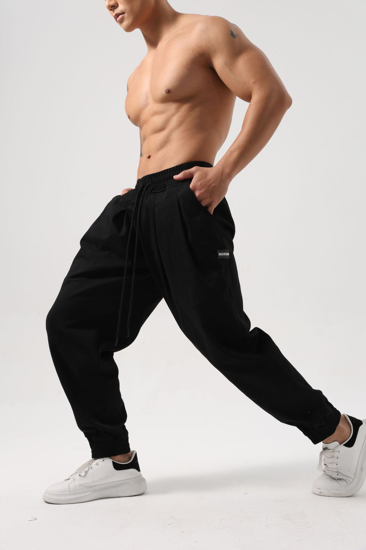 Pantaloni fitness bărbați, din bumbac, largi