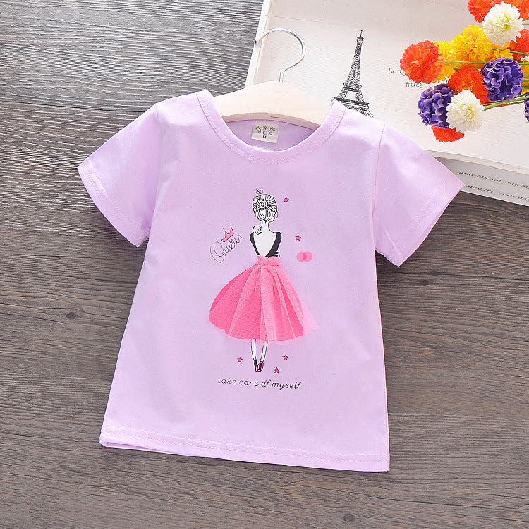 Îmbrăcăminte de vară coreeană pentru copii, tricou din bumbac cu mânecă scurtă pentru copii, cămașă tip desene animate pentru fete, cămașă cu mânecă scurtă pentru fetițe