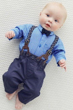 Costum de domn pentru băieți european și american, costum cu salopetă și cămașă în carouri pentru copii