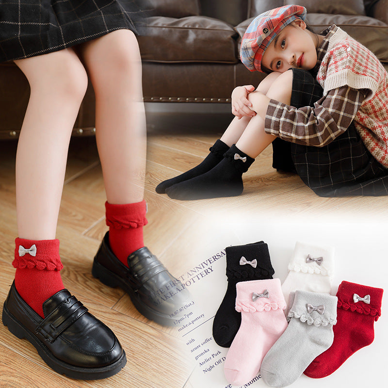 Children's socks combed cotton bow