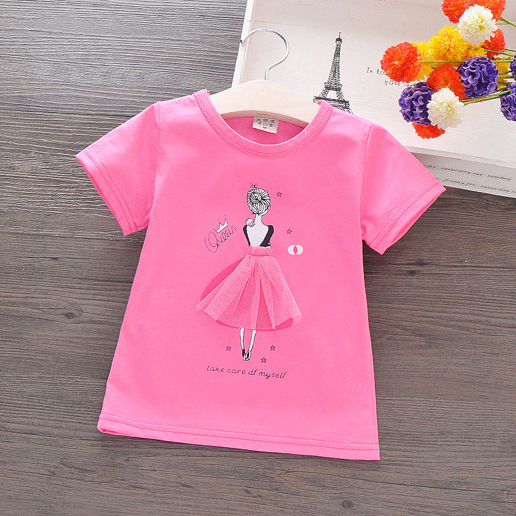 Îmbrăcăminte de vară coreeană pentru copii, tricou din bumbac cu mânecă scurtă pentru copii, cămașă tip desene animate pentru fete, cămașă cu mânecă scurtă pentru fetițe