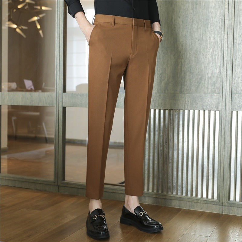 Pantaloni de costum bărbătești primăvară-vară, lejeri, dintr-un singur material, cu croială drapată, elastici și confortabili