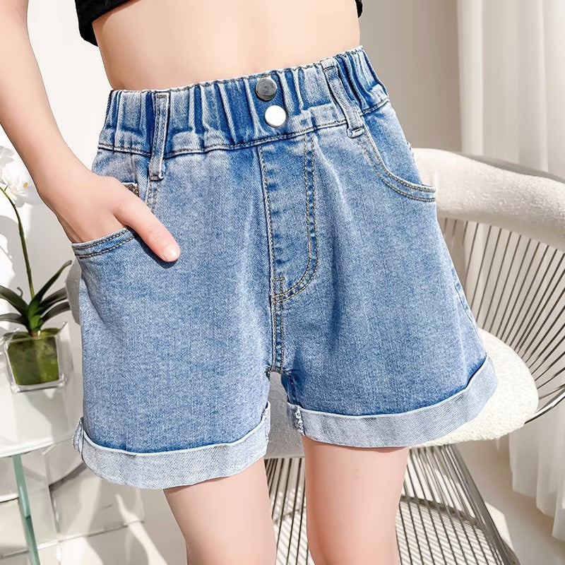 Girls' Simple Denim Shorts Casual Loose-Fitting
