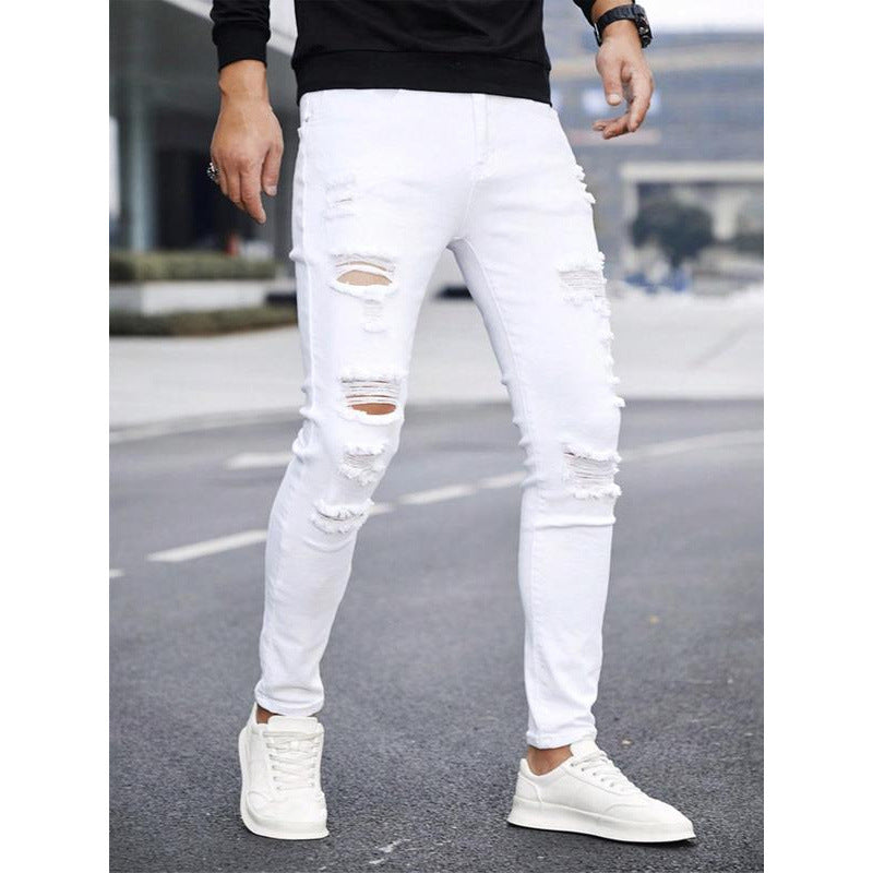 Blugi bărbătești uni, cu manșetă, drepți, casual și confortabili, croială slim