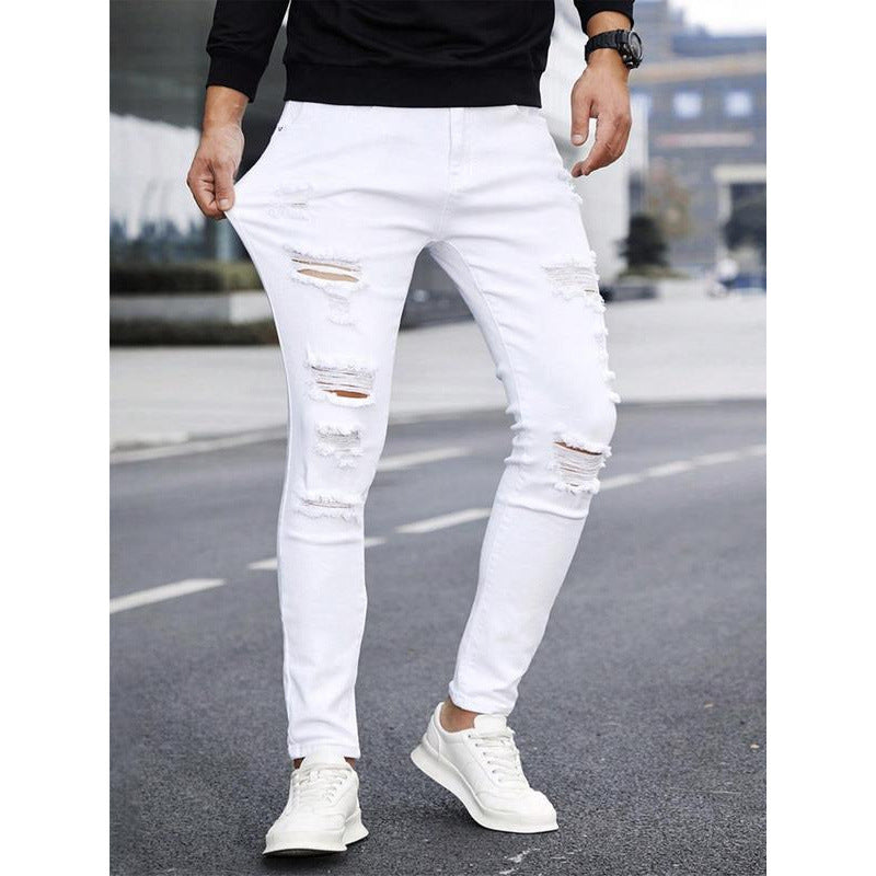 Blugi bărbătești uni, cu manșetă, drepți, casual și confortabili, croială slim