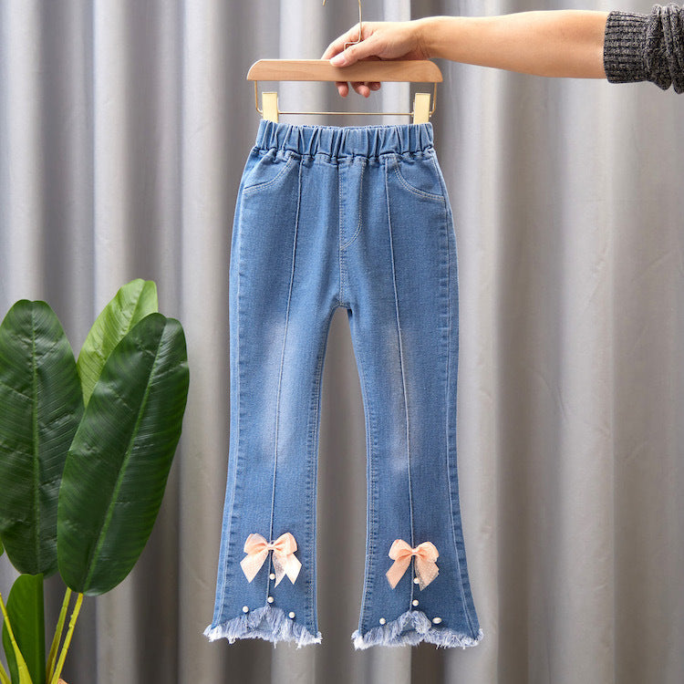 Pantaloni din denim cu picior larg pentru copii, tip „speaker” casual