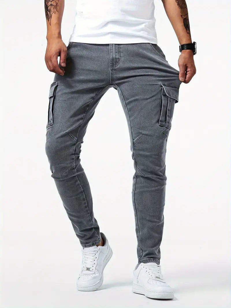 Blugi Skinny pentru Bărbați, cu Buzunare Laterale, Stil European și American