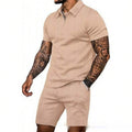 Zip Up Short Sleeve Shorts Men's Casual Set