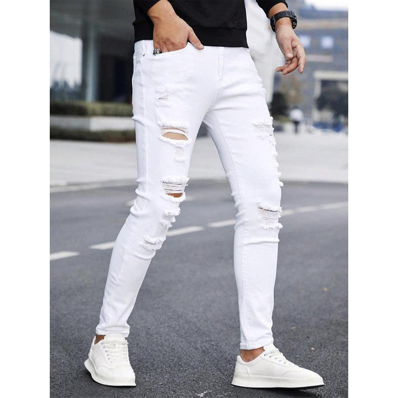 Blugi bărbătești uni, cu manșetă, drepți, casual și confortabili, croială slim