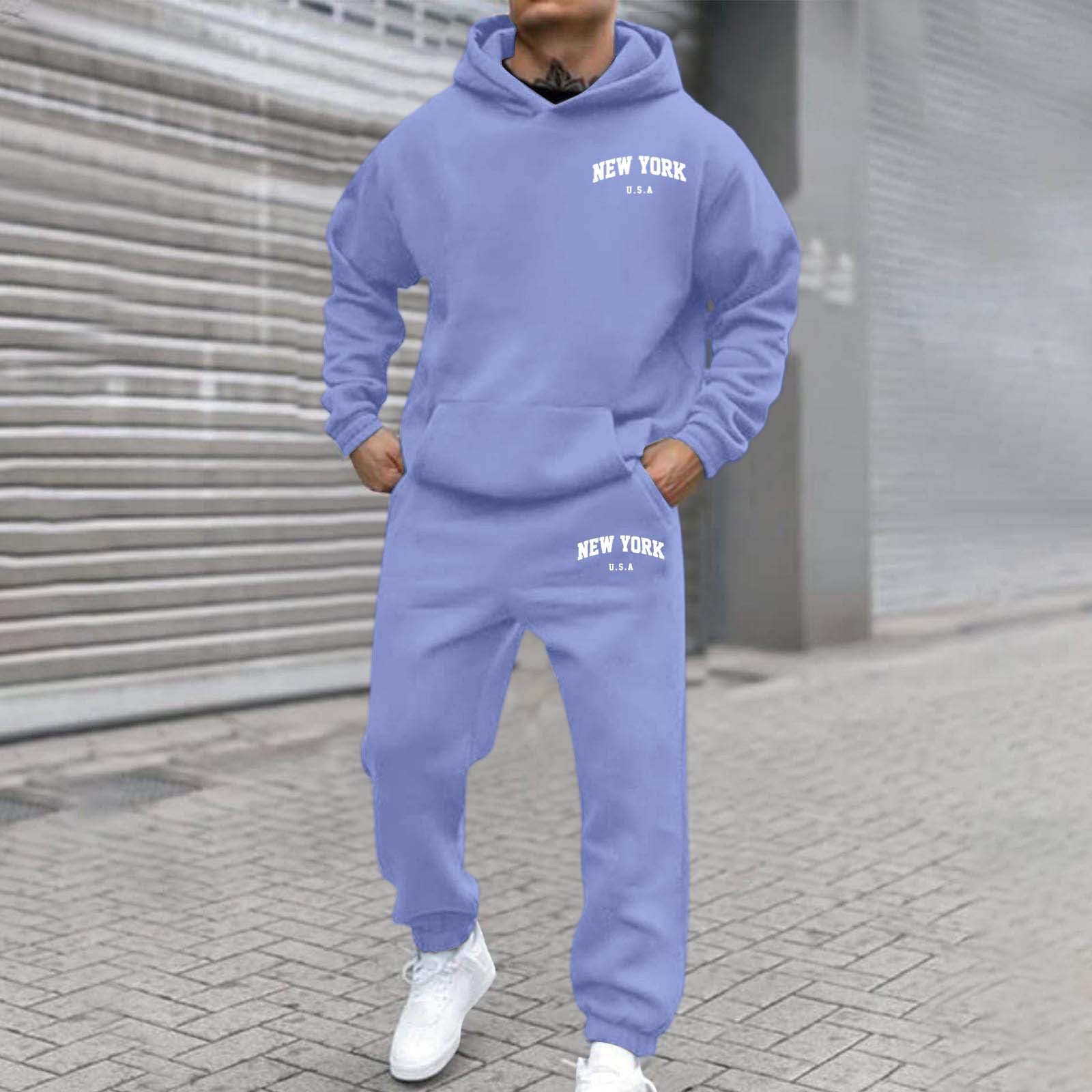 Set de hanorac și bluză sport de bărbați, căptușite cu fleece și imprimate