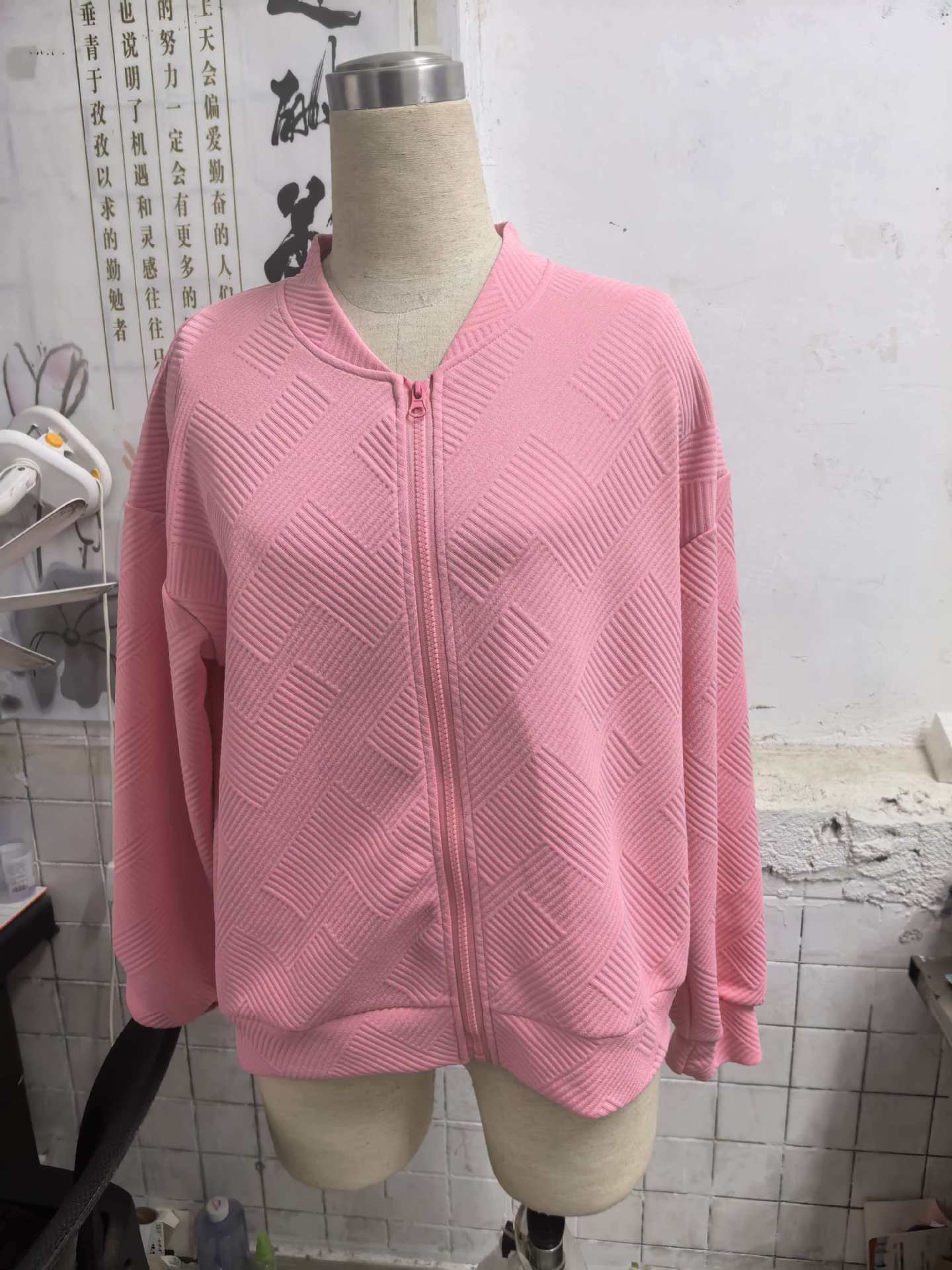 Womens Textured Zip-Up Bomber Jacket Casual Outerwear