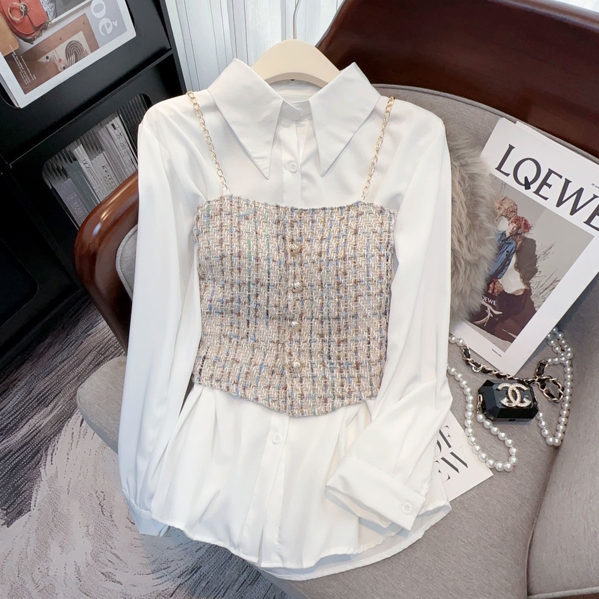 Set deux piese cămașă albă de nișă stil designer