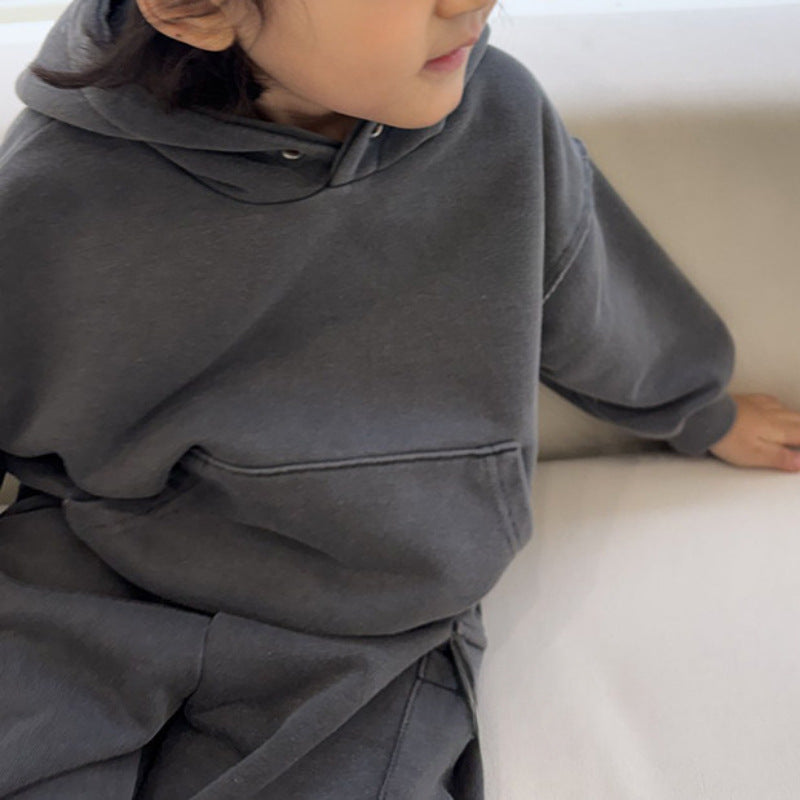Boys Solid-Colored Hoodie Childrens Versatile Long-Sleeve Sports Top