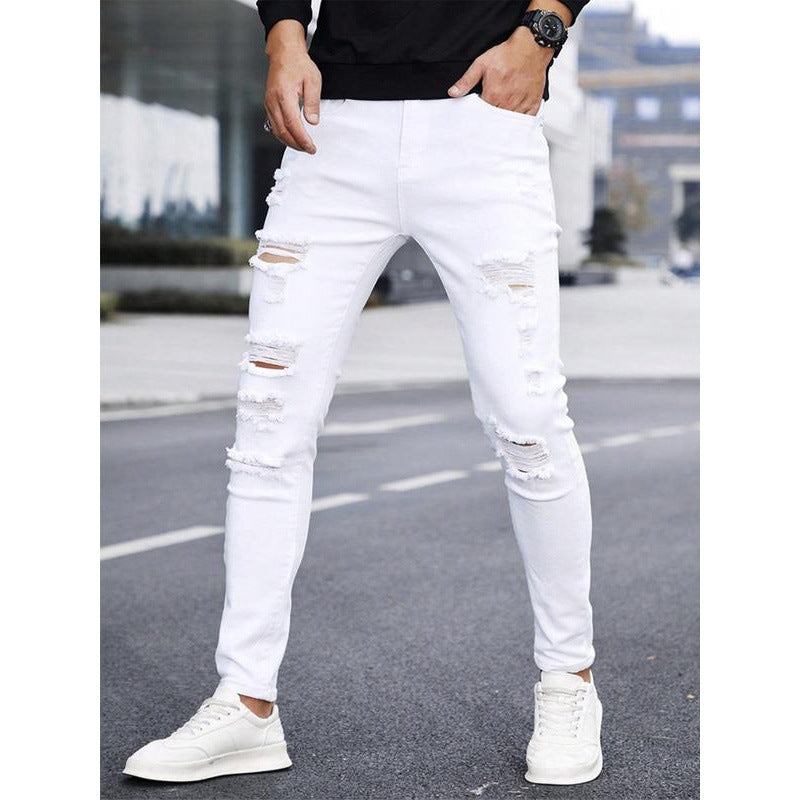 Blugi bărbătești uni, cu manșetă, drepți, casual și confortabili, croială slim