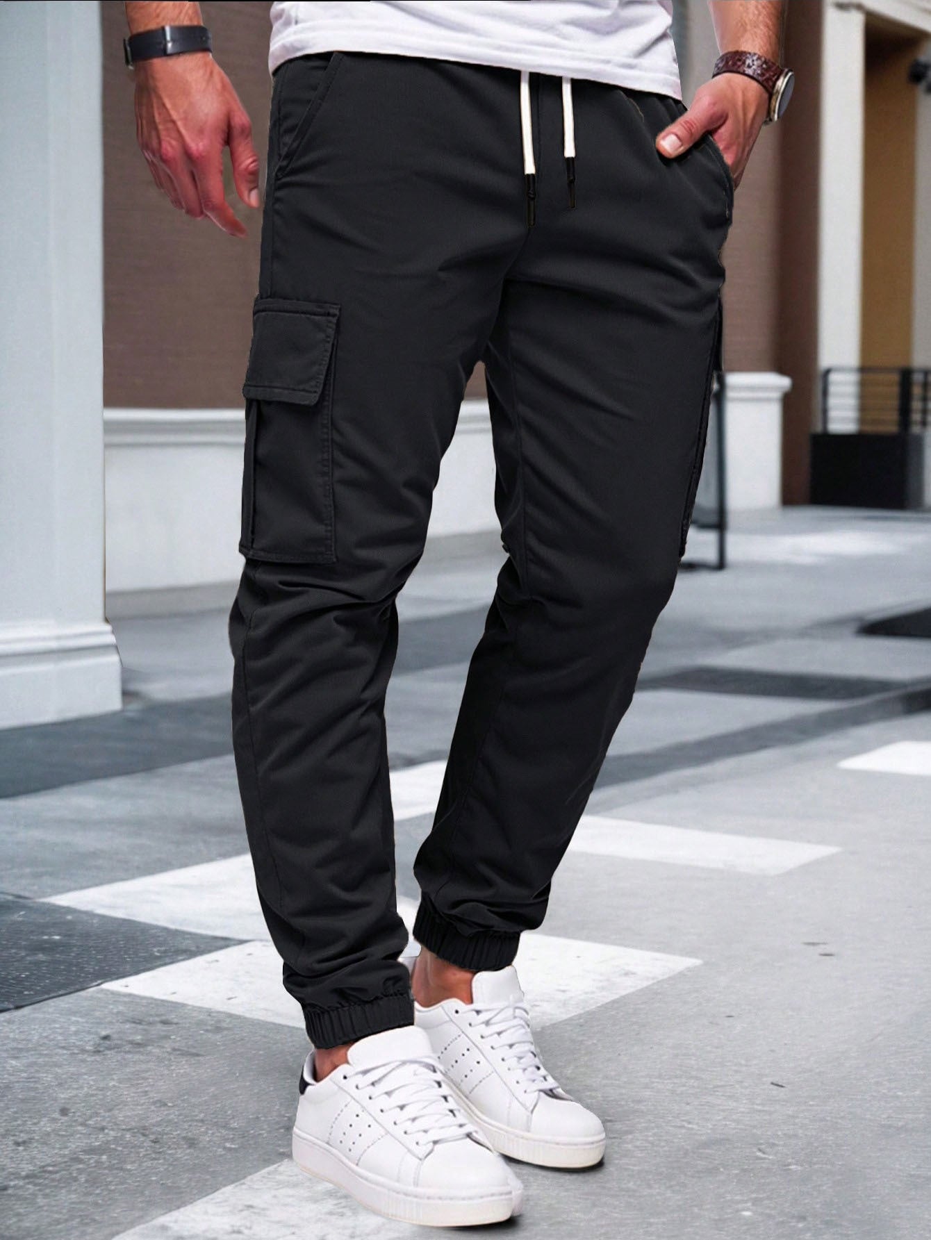 Pantaloni de lucru bărbați uni, cu șnur și manșete elastice