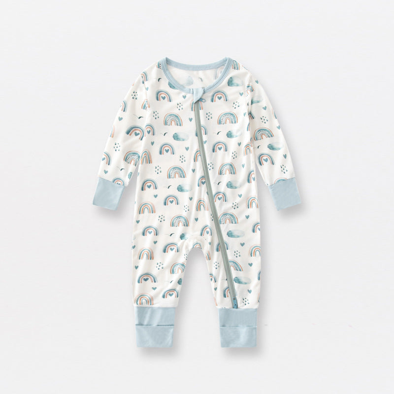 Jumpsuit de bebeluși din fibră de bambus Jusheng pentru comerț exterior, pijamale de bebeluși cu mânecă lungă și fermoar dublu, pentru primăvară și toamnă