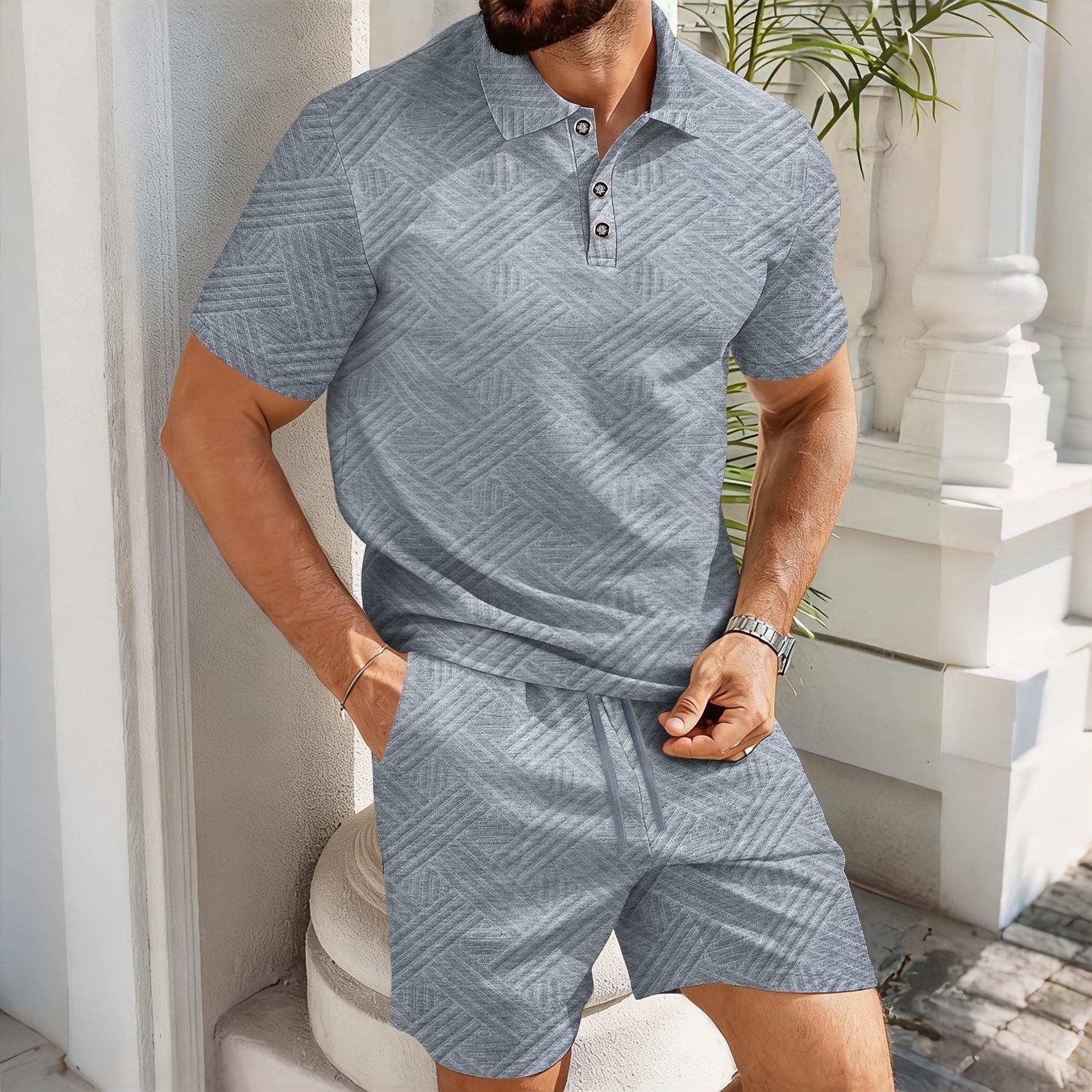 Set Polo Jacard Bărbați – Potrivire de Vară