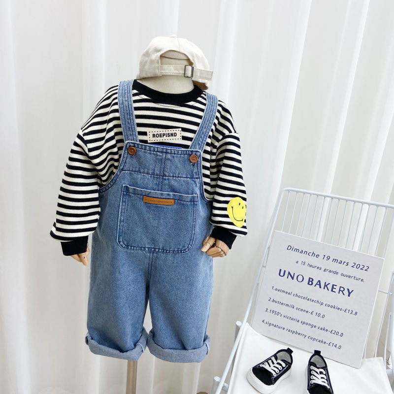 Pantaloni Salopetă Simple din Denim pentru Copii