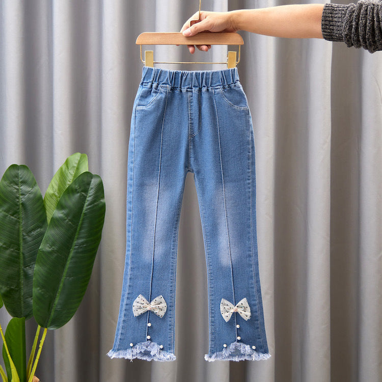 Pantaloni din denim cu picior larg pentru copii, tip „speaker” casual