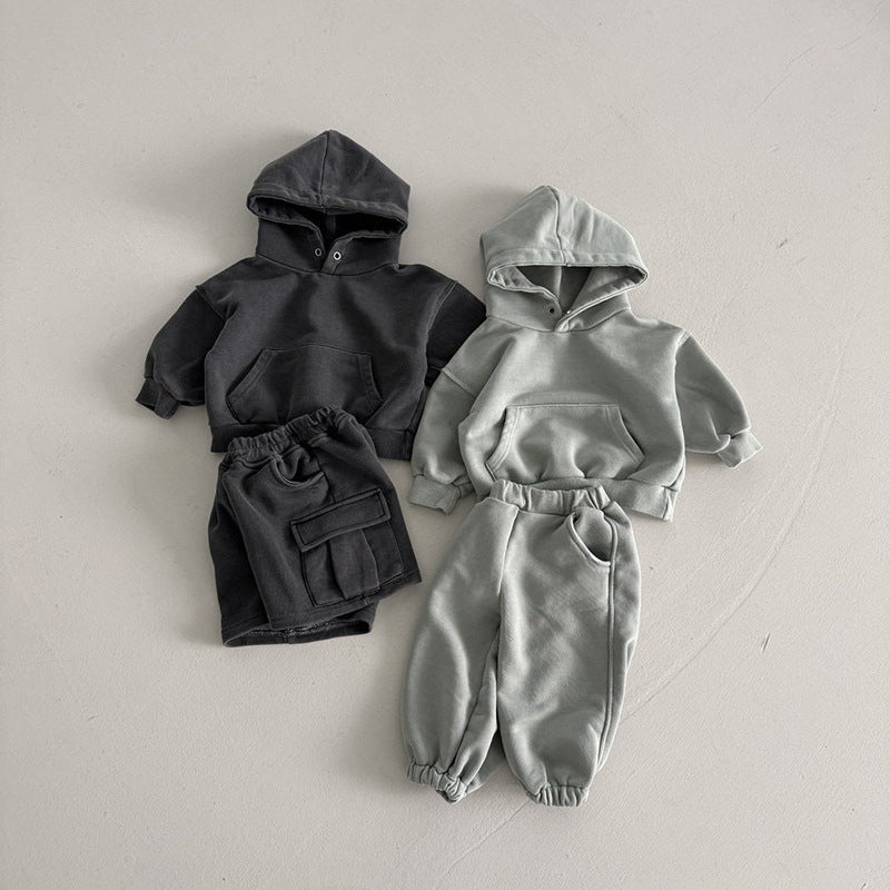 Boys Solid-Colored Hoodie Childrens Versatile Long-Sleeve Sports Top