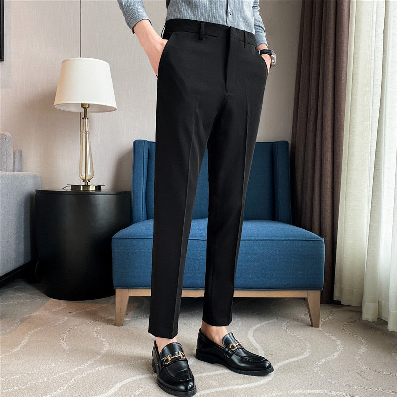 Pantaloni de costum bărbătești primăvară-vară, lejeri, dintr-un singur material, cu croială drapată, elastici și confortabili