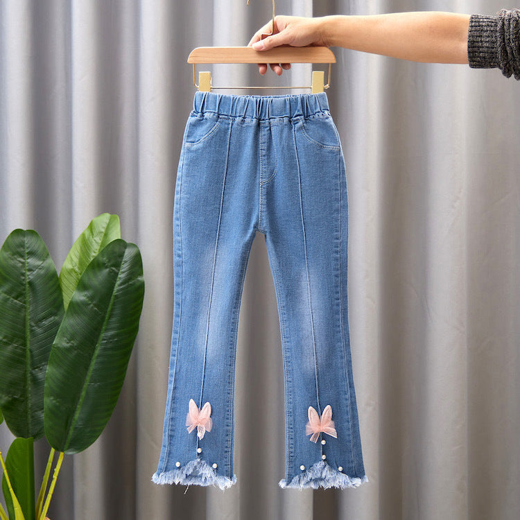 Pantaloni din denim cu picior larg pentru copii, tip „speaker” casual