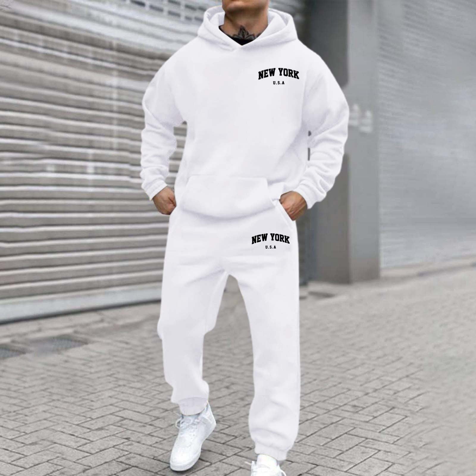 Set de hanorac și bluză sport de bărbați, căptușite cu fleece și imprimate