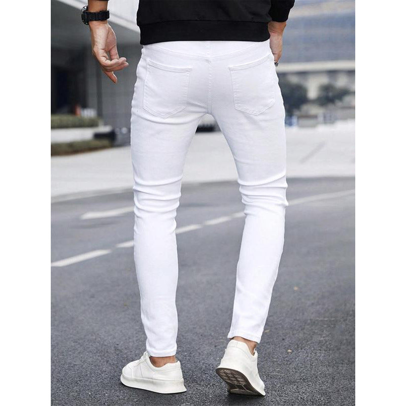 Blugi bărbătești uni, cu manșetă, drepți, casual și confortabili, croială slim