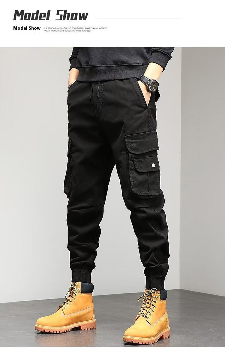Pantaloni bărbați Cropped Tooling Primăvară și Toamnă, Lejeri Casual, cu manșetă la gleznă, cu multiple buzunare
