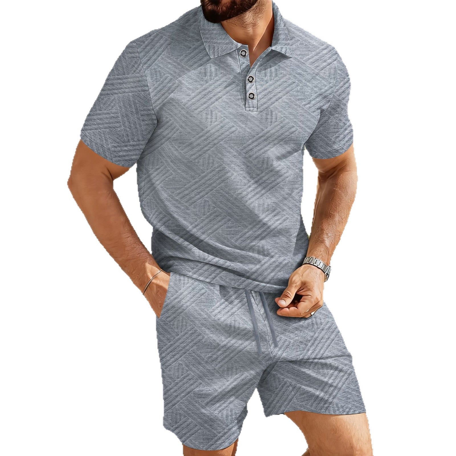 Men’s Jacquard Polo Set – Summer Fit