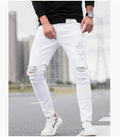 Blugi bărbătești uni, cu manșetă, drepți, casual și confortabili, croială slim