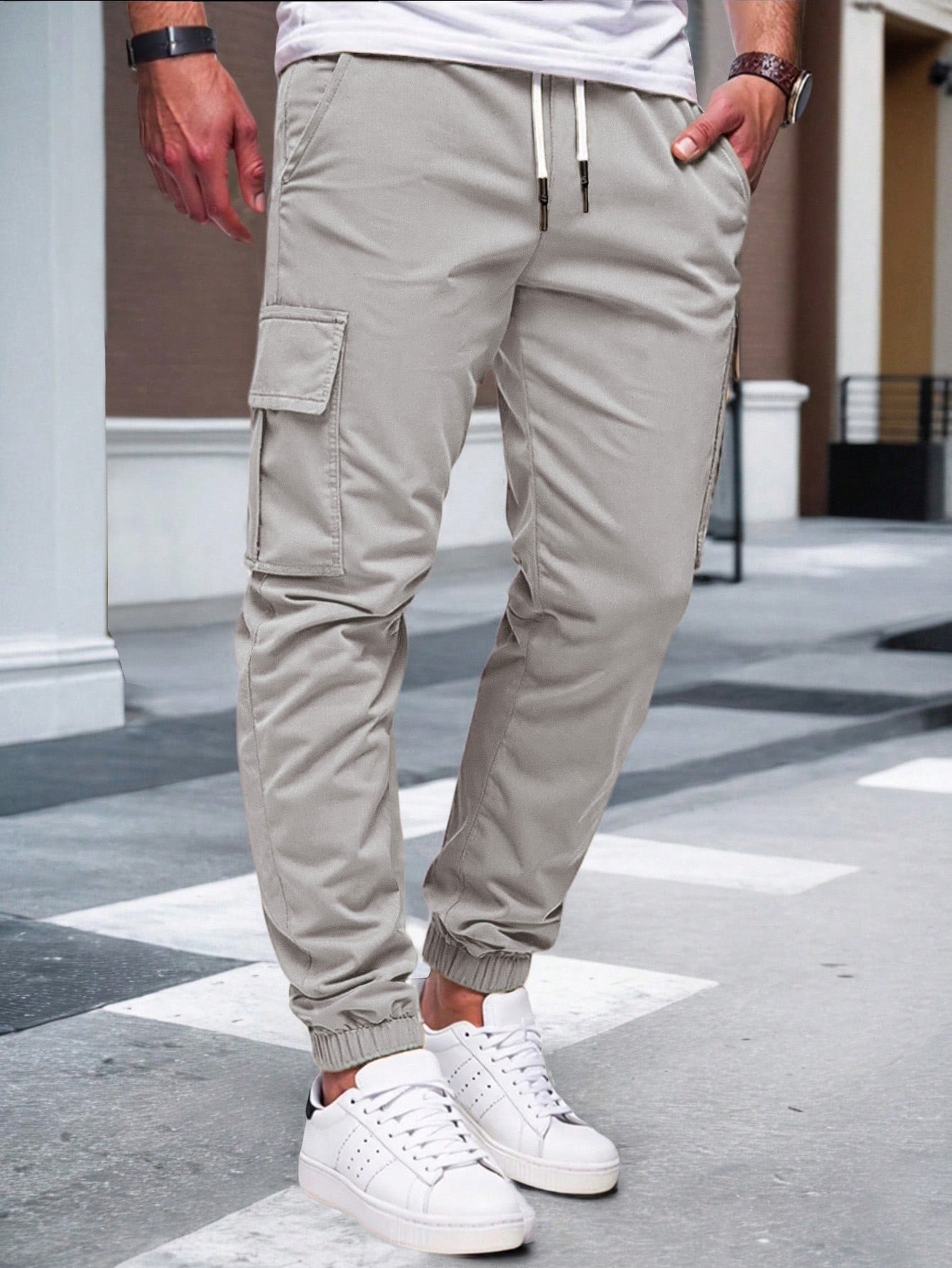 Pantaloni de lucru bărbați uni, cu șnur și manșete elastice