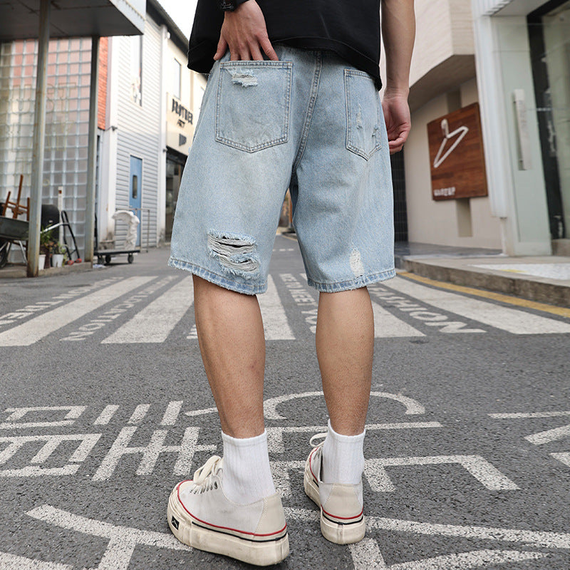 Pantaloni Scurți Blugi Ruptă Largă Casual Distressed