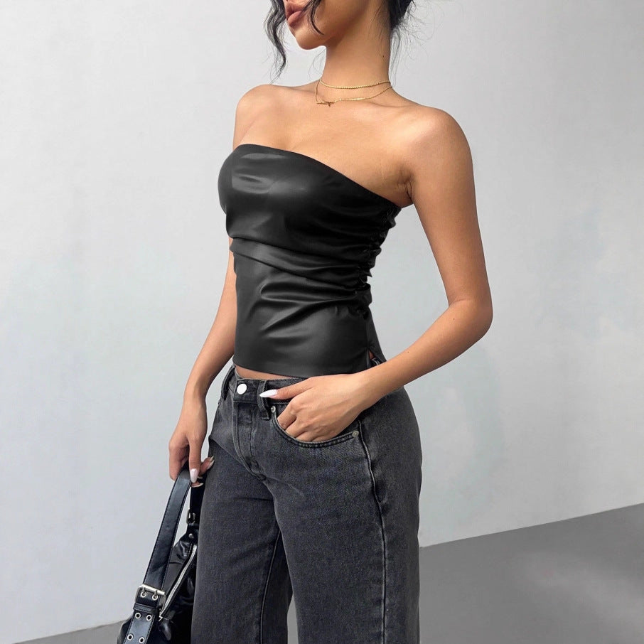 Top tub fără mâneci, tip bandeau, cu umeri goi, stil influencer, pentru femei