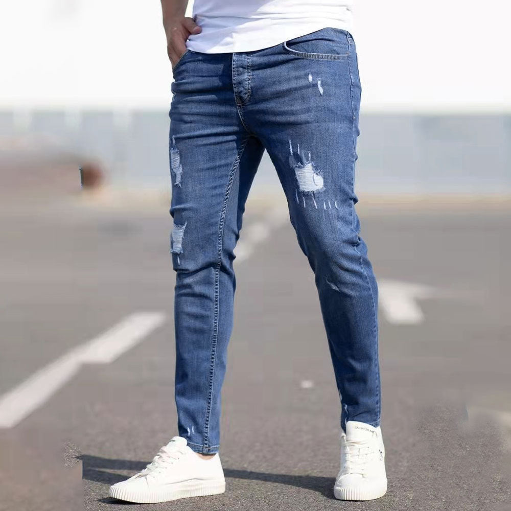 Pantaloni de blugi rupți casual versatili pentru bărbați
