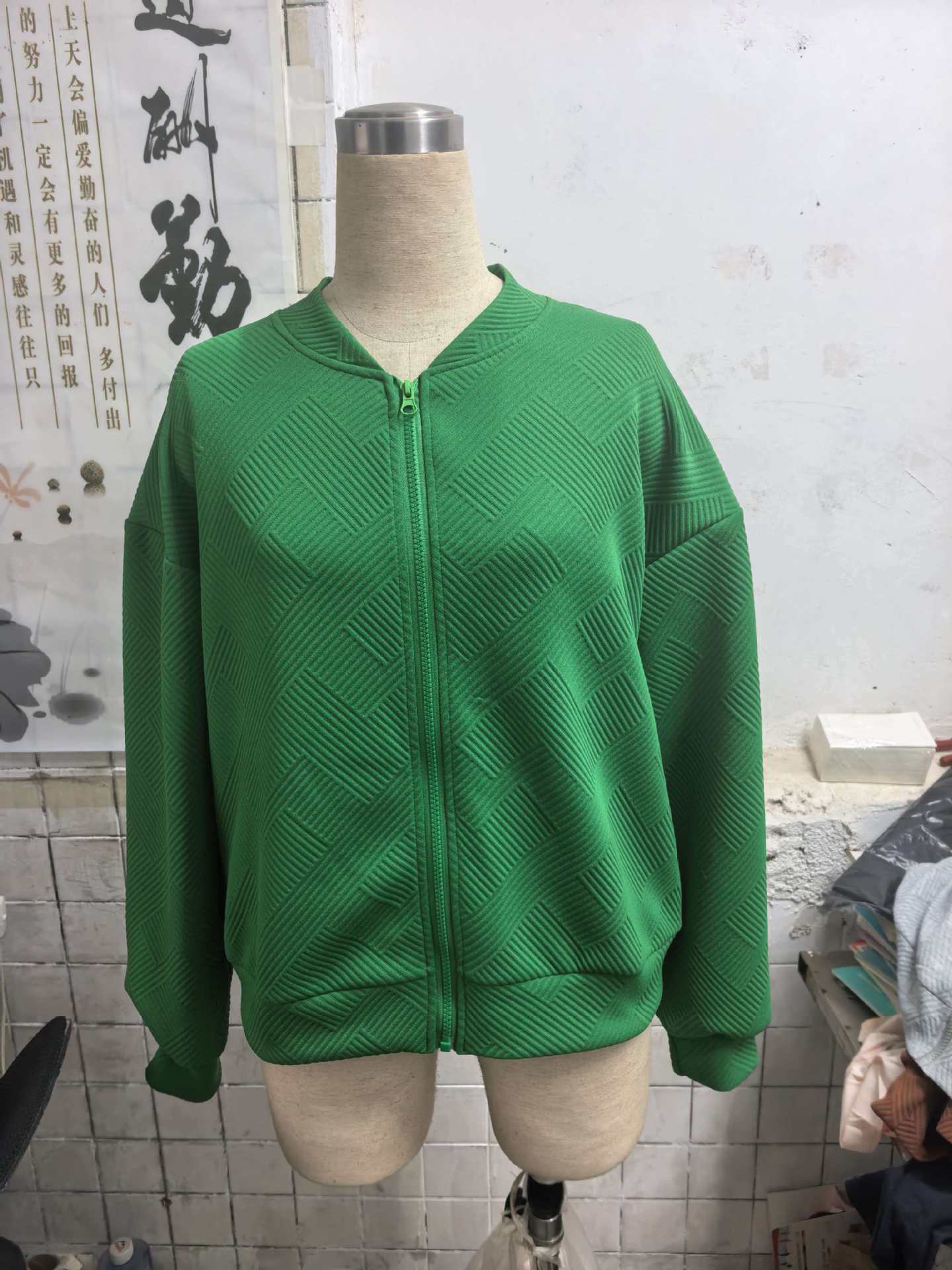 Womens Textured Zip-Up Bomber Jacket Casual Outerwear