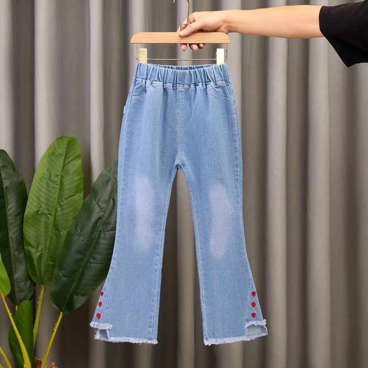 Pantaloni din denim cu picior larg pentru copii, tip „speaker” casual