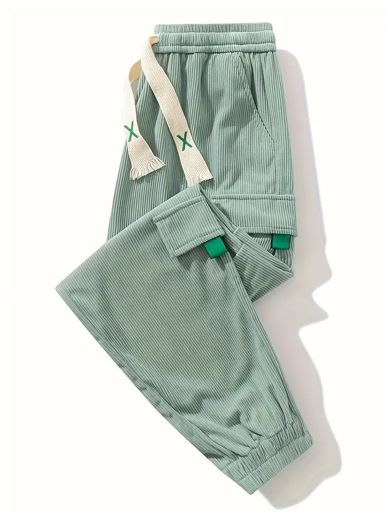 Pantaloni de lucru bărbați plus size din velur, cu strângere la gleznă