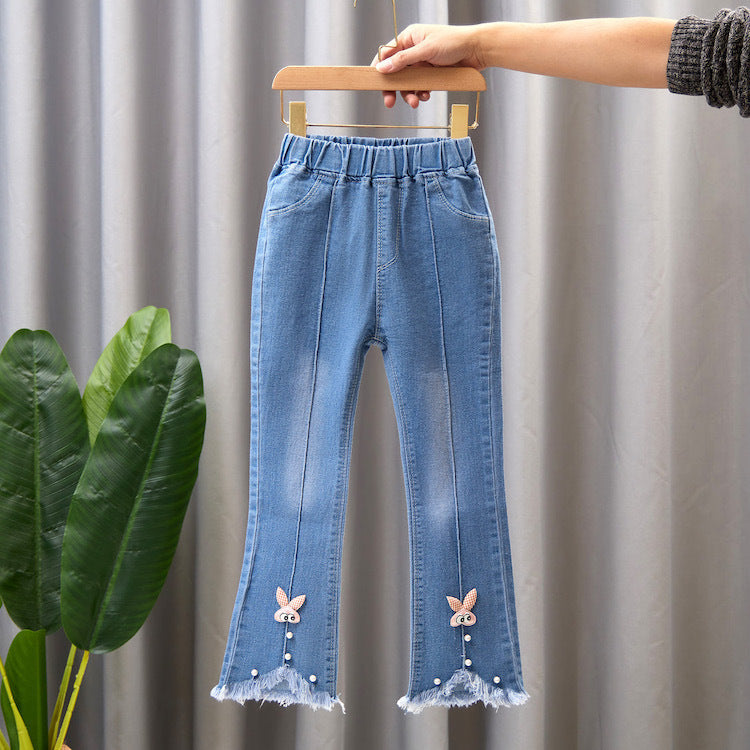 Pantaloni din denim cu picior larg pentru copii, tip „speaker” casual