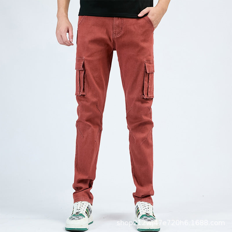 Blugi Skinny pentru Bărbați, cu Buzunare Laterale, Stil European și American